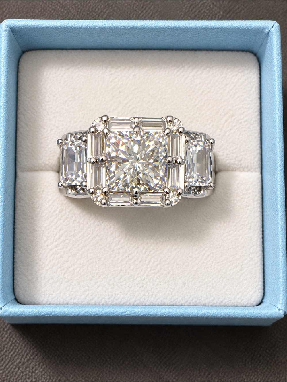 2 CT Moissanite Statement Ring – Men’s 18K White Gold Plated